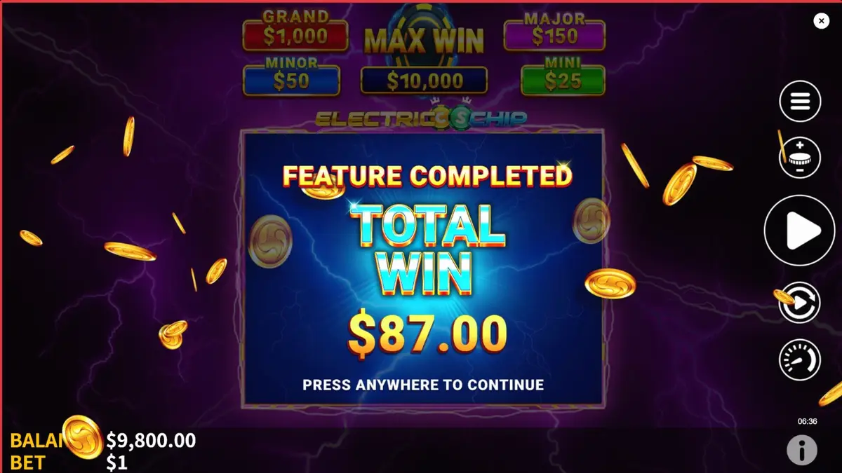 Electric Chip slot machine interface na may neon lightning effects